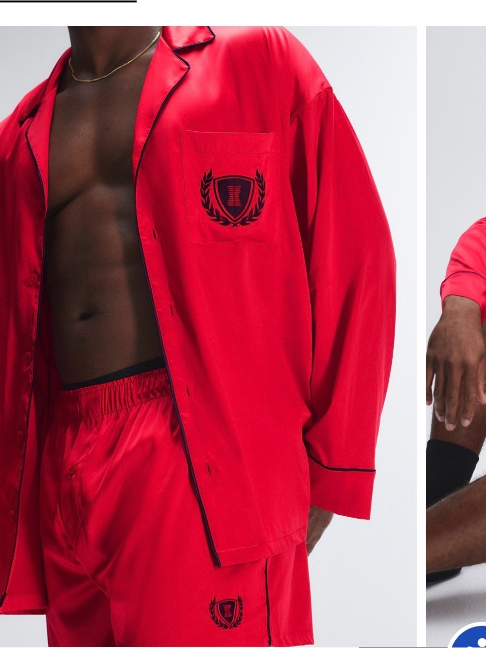 Savage X Fenty Red Satin Pajama Shirt with Black Trim